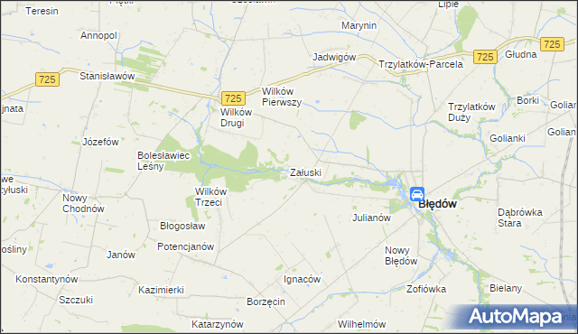 mapa Załuski gmina Błędów, Załuski gmina Błędów na mapie Targeo