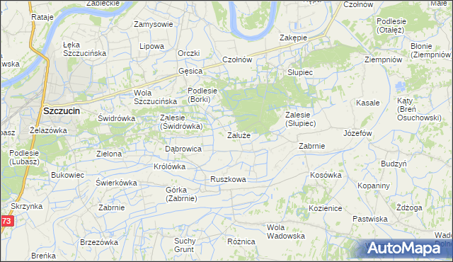 mapa Załuże gmina Szczucin, Załuże gmina Szczucin na mapie Targeo