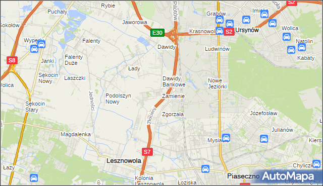mapa Zamienie gmina Lesznowola, Zamienie gmina Lesznowola na mapie Targeo