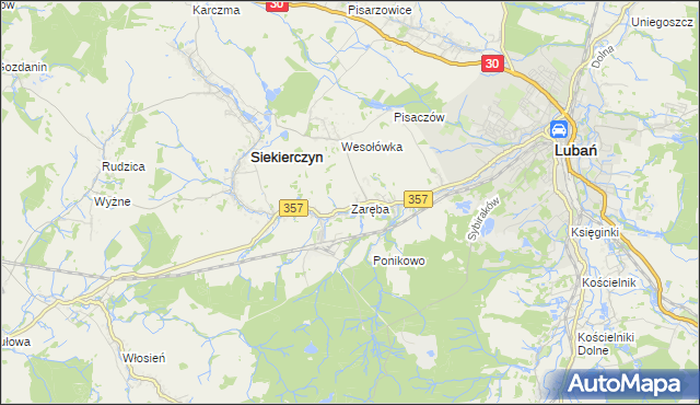 mapa Zaręba gmina Siekierczyn, Zaręba gmina Siekierczyn na mapie Targeo