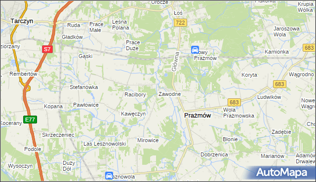 mapa Zawodne, Zawodne na mapie Targeo