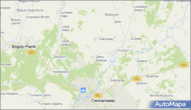 mapa Żebry Wielkie, Żebry Wielkie na mapie Targeo