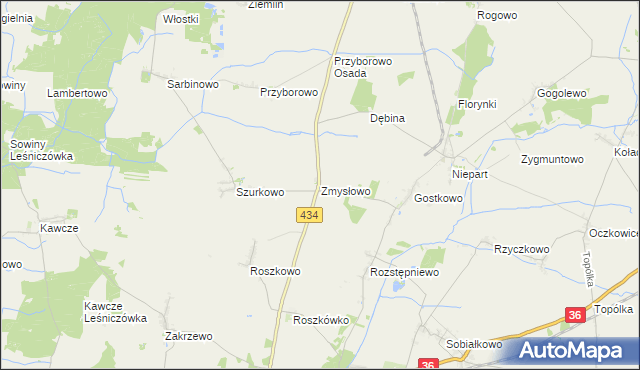 mapa Zmysłowo gmina Miejska Górka, Zmysłowo gmina Miejska Górka na mapie Targeo