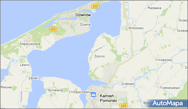 mapa Żółcino, Żółcino na mapie Targeo