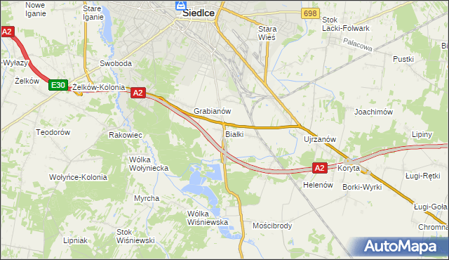 mapa Białki gmina Siedlce, Białki gmina Siedlce na mapie Targeo