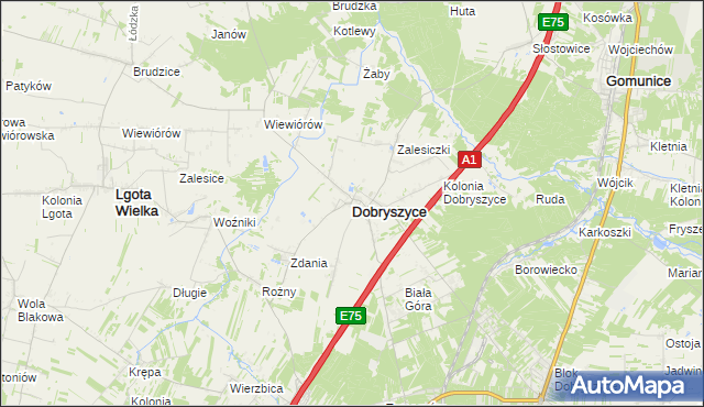 mapa Dobryszyce, Dobryszyce na mapie Targeo