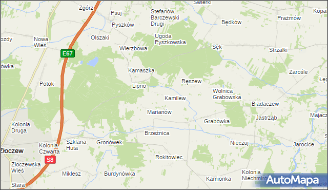 mapa Kamilew gmina Burzenin, Kamilew gmina Burzenin na mapie Targeo