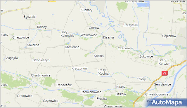 mapa Kocina gmina Opatowiec, Kocina gmina Opatowiec na mapie Targeo