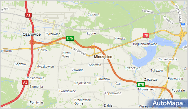 mapa Mierzęcice, Mierzęcice na mapie Targeo