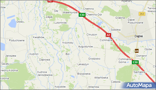 mapa Augustynów gmina Dąbie, Augustynów gmina Dąbie na mapie Targeo
