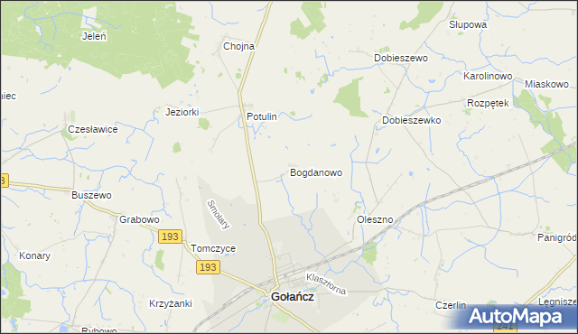 mapa Bogdanowo gmina Gołańcz, Bogdanowo gmina Gołańcz na mapie Targeo