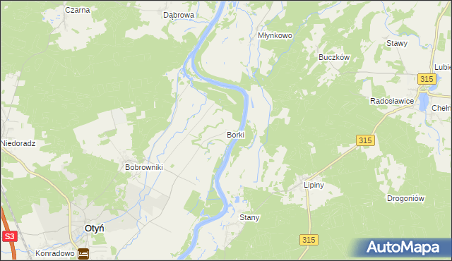 mapa Borki gmina Otyń, Borki gmina Otyń na mapie Targeo