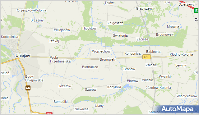 mapa Bronówek gmina Wartkowice, Bronówek gmina Wartkowice na mapie Targeo
