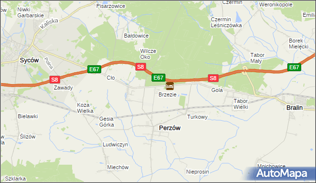 mapa Brzezie gmina Perzów, Brzezie gmina Perzów na mapie Targeo