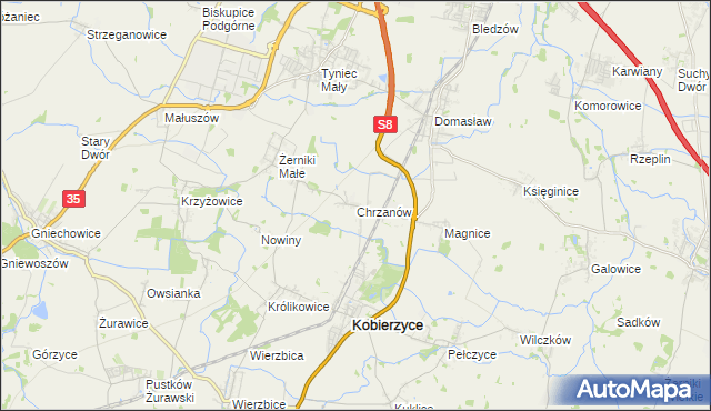 mapa Chrzanów gmina Kobierzyce, Chrzanów gmina Kobierzyce na mapie Targeo