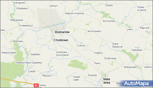 mapa Cybulin gmina Bodzanów, Cybulin gmina Bodzanów na mapie Targeo