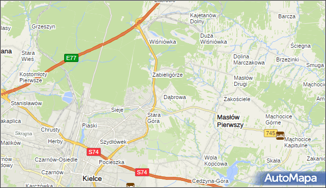 mapa Dąbrowa gmina Masłów, Dąbrowa gmina Masłów na mapie Targeo