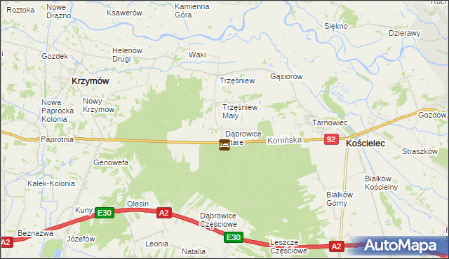 mapa Dąbrowice Stare, Dąbrowice Stare na mapie Targeo