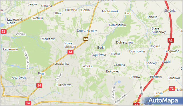 mapa Dąbrówka gmina Nowosolna, Dąbrówka gmina Nowosolna na mapie Targeo