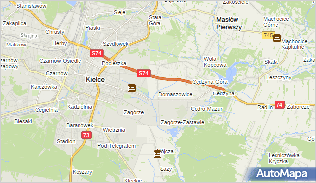 mapa Domaszowice gmina Masłów, Domaszowice gmina Masłów na mapie Targeo