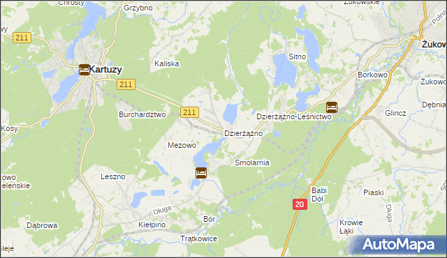 mapa Dzierżążno gmina Kartuzy, Dzierżążno gmina Kartuzy na mapie Targeo