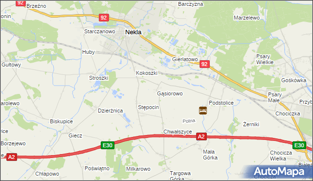 mapa Gąsiorowo gmina Nekla, Gąsiorowo gmina Nekla na mapie Targeo