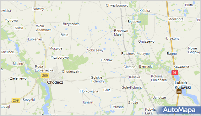 mapa Gocław gmina Lubień Kujawski, Gocław gmina Lubień Kujawski na mapie Targeo