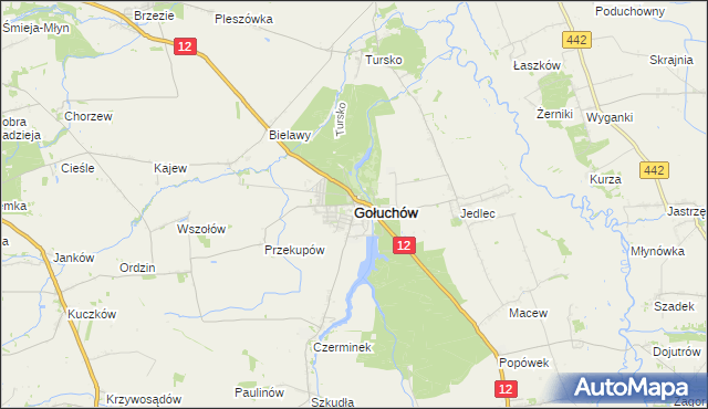 mapa Gołuchów powiat pleszewski, Gołuchów powiat pleszewski na mapie Targeo