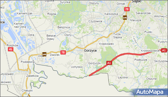 mapa Gorzyce powiat wodzisławski, Gorzyce powiat wodzisławski na mapie Targeo