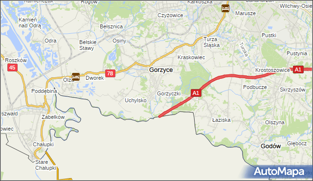 mapa Gorzyczki gmina Gorzyce, Gorzyczki gmina Gorzyce na mapie Targeo