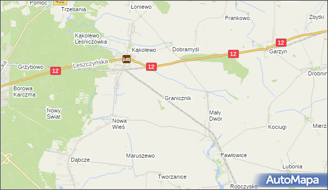 mapa Granicznik gmina Krzemieniewo, Granicznik gmina Krzemieniewo na mapie Targeo