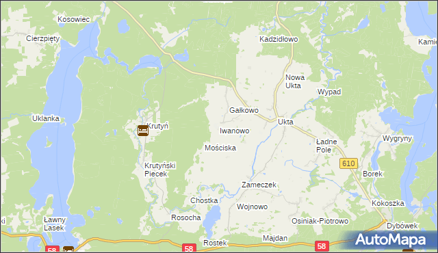 mapa Iwanowo gmina Ruciane-Nida, Iwanowo gmina Ruciane-Nida na mapie Targeo