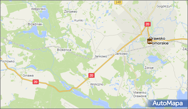 mapa Jankowo gmina Drawsko Pomorskie, Jankowo gmina Drawsko Pomorskie na mapie Targeo