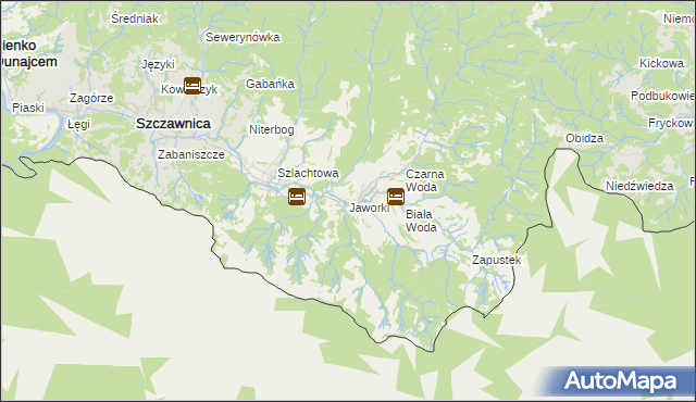 mapa Jaworki gmina Szczawnica, Jaworki gmina Szczawnica na mapie Targeo