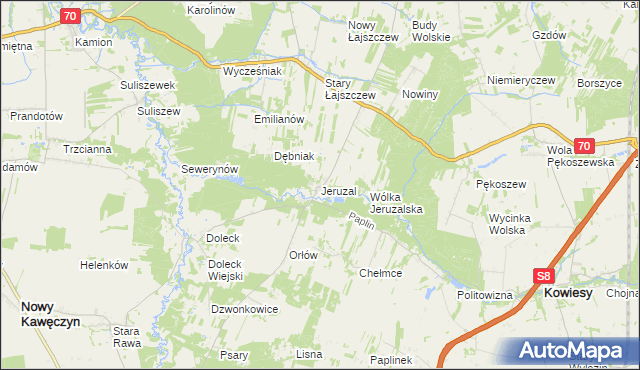 mapa Jeruzal gmina Kowiesy, Jeruzal gmina Kowiesy na mapie Targeo