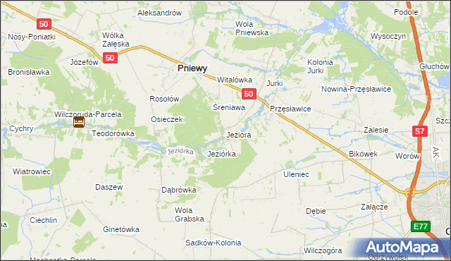 mapa Jeziora gmina Pniewy, Jeziora gmina Pniewy na mapie Targeo