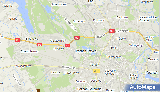 mapa Jeżyce gmina Poznań, Jeżyce gmina Poznań na mapie Targeo