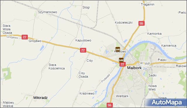 mapa Kałdowo gmina Malbork, Kałdowo gmina Malbork na mapie Targeo