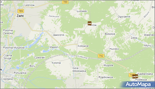 mapa Kotowice gmina Żarki, Kotowice gmina Żarki na mapie Targeo
