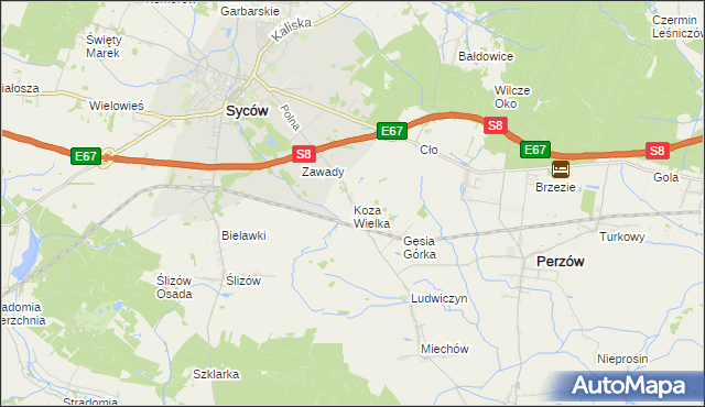 mapa Koza Wielka, Koza Wielka na mapie Targeo