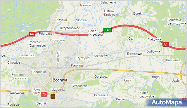 mapa Krzeczów gmina Rzezawa, Krzeczów gmina Rzezawa na mapie Targeo