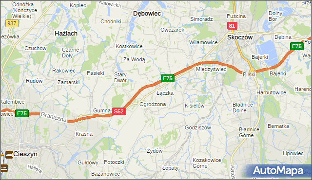 mapa Łączka gmina Dębowiec, Łączka gmina Dębowiec na mapie Targeo