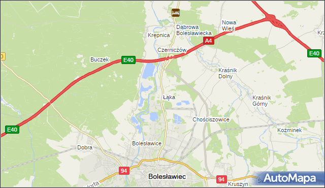 mapa Łąka gmina Bolesławiec, Łąka gmina Bolesławiec na mapie Targeo