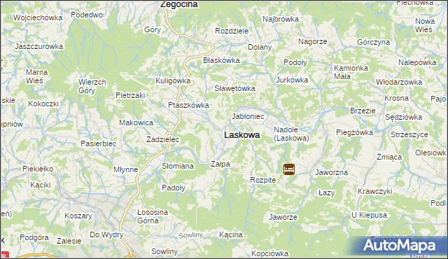 mapa Laskowa powiat limanowski, Laskowa powiat limanowski na mapie Targeo