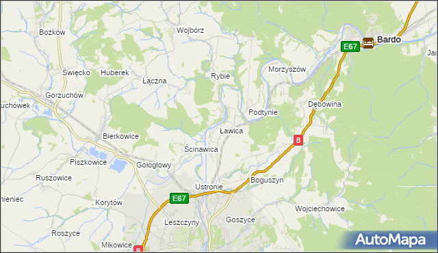 mapa Ławica gmina Kłodzko, Ławica gmina Kłodzko na mapie Targeo