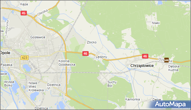mapa Lędziny gmina Chrząstowice, Lędziny gmina Chrząstowice na mapie Targeo