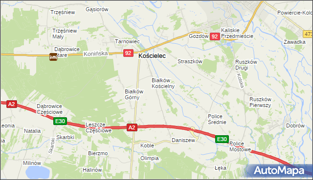 mapa Leszcze gmina Kościelec, Leszcze gmina Kościelec na mapie Targeo