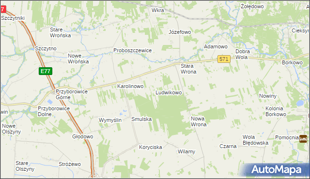 mapa Ludwikowo gmina Joniec, Ludwikowo gmina Joniec na mapie Targeo