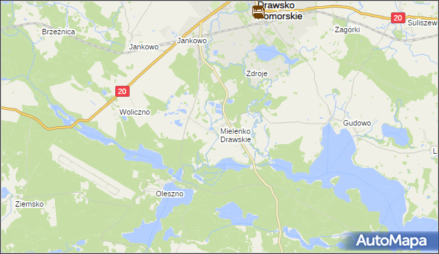 mapa Mielenko Drawskie, Mielenko Drawskie na mapie Targeo