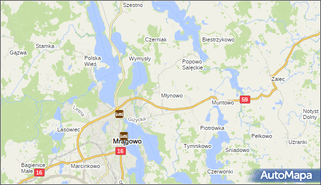 mapa Młynowo gmina Mrągowo, Młynowo gmina Mrągowo na mapie Targeo